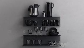 3dsky黑色被子花瓶盘子水壶模型 3dsky Botkyrka Black Set
