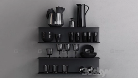 3dsky黑色被子花瓶盘子水壶模型 3dsky Botkyrka Black Set