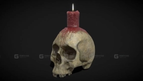 骷髅烛台恐怖装饰 - 低多边形 Skull Candlestick Horror Decoration - low poly