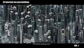 320个未来科幻低多边形建筑飞行汽车模型合集 320 Futuristic LowPoly Buildings plus 20 Flying Cars 3D Model Collection
