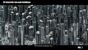 320个未来科幻低多边形建筑飞行汽车模型合集 320 Futuristic LowPoly Buildings plus 20 Flying Cars 3D Model Collection