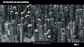 320个未来科幻低多边形建筑飞行汽车模型合集 320 Futuristic LowPoly Buildings plus 20 Flying Cars 3D Model Collection