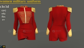 红色女性军装演出服套装模型 women military uniform