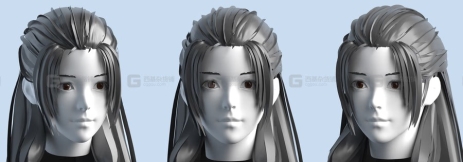 3D女性头部头发型模型