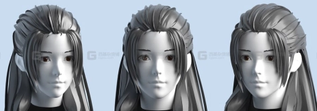 3D女性头部头发型模型