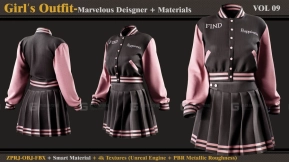 女孩服装09 MD Clo3d 智能材质 4K贴图 OBJ FBX Girl’s Outfit 09 – MD Clo3d + Smart Material + 4K Textures + OBJ + FBX