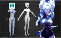 MAYA女性人体建模布线技巧，软件基础教学MAYA新手制作原神尤拉人物全身结构布线知识教学