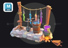 【MAYA 次世代场景道具】场景这么简单做；两个木桩，几块石头，一根绳子一搭就好了，困惑不会制作场景快来学习