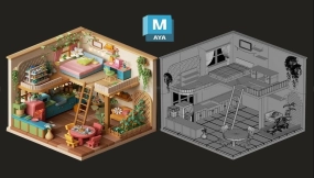 MAYA制作次时代迷你小屋场景室内制作;扎扎实实的建模知识教学 这是一期不一样小清新建模课