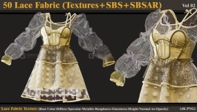 50个SP半透蕾丝布料薄纱裙子材质球