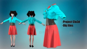 女士二次元制服衬衫裙子皮鞋内衣模型 A skirt with a corset and a blouse jabo MD282