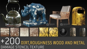 200组污垢粗糙破旧金属木材损坏贴图材质 Artstation – 200+ stencils dirt and damage, roughness, metal, wood