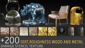 200组污垢粗糙破旧金属木材损坏贴图材质 Artstation – 200+ stencils dirt and damage, roughness, metal, wood