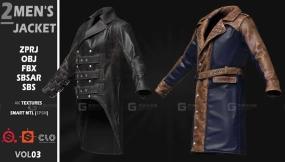 2款男式皮夹克 2 Men`s Jacket - VOL03  Clo3d(MD) ProJect + Sbsar File &#40;The project is baked&#41; 
