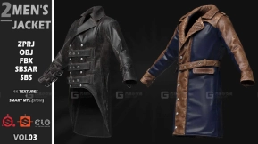 2款男式皮夹克 2 Men`s Jacket - VOL03  Clo3d(MD) ProJect + Sbsar File &#40;The project is baked&#41; 