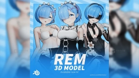 卡通可爱少女角色模型 Rem Model (T Pose + Outfit Variations)