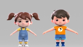 小男孩 小女孩 可爱卡通 人物 马尾辫 姐姐 小学生