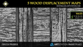 5种木头木纹Alpha笔刷 5 Wood Pattern Displacement Maps  Alphas Vol.03