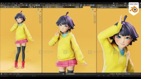 Blender风格化卡通角色建模教程 Himawari – Naruto character fan-art modeling by Flycat