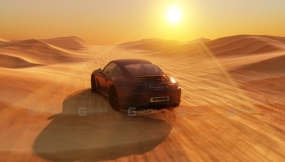 夕阳沙漠汽车场景渲染 Sunset Desert Car Scene Rendering