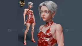 身着红裙的强壮女性角色  Strong Girl Character In Red Dress