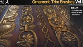 60个欧式装饰花纹图案雕花笔刷+模型 ZBrush - 60 Ornament Trim Brushes Vol.1 