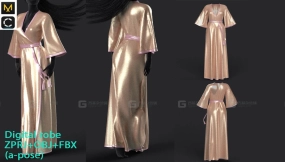 女性欧美金色束腰睡袍