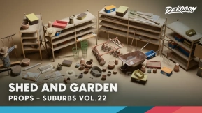 【UE】农场棚屋花园货架推车花盆工具稻草人杂物VOL.22  Suburbs VOL.22 – Shed & Garden (Nanite and Low Poly)