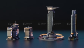 4组Blender赛博朋克楼房建筑模型