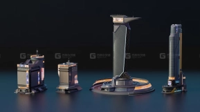 4组Blender赛博朋克楼房建筑模型