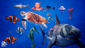 【UE】12个鲨鱼海马海龟水母海洋动物资产 Sea Animals 12 Meshes