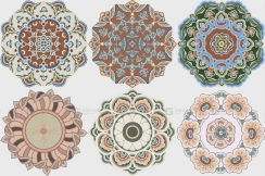 敦煌藻井圆光装饰纹样与花草背景对称图案AI矢量素材