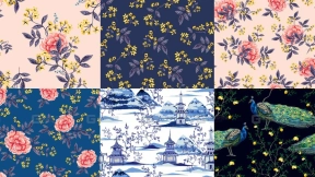 中式古典无缝花纹背景纹理植物插画图案设计矢量素材