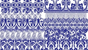 中式青花瓷边饰花纹图案AI矢量设计素材