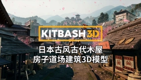 【KITBASH3D】日本古风古代木屋房子道场建筑3D模型 Japanese ancient style wooden house and dojo architecture