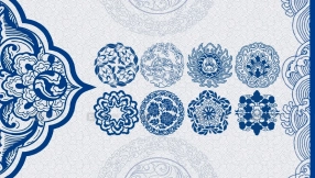 中式传统青花瓷矢量图案素材