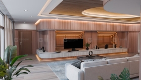 现代木质客厅场景模型 Modern Curved Wooden Living Room