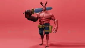 地狱男爵风格化绑定低模  Hellboy Stylzied-Rigged-Lowpoly