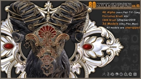 80款项链珠宝花纹饰品雕花Alpha贴图笔刷模型 Ornament Kitbash  Alpha  3D Models  IMM vol 03
