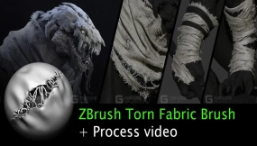 zbrush衣服布料撕裂缝线边缘破损笔刷 ZBrush Torn Fabric Brush