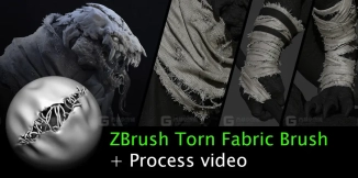 zbrush衣服布料撕裂缝线边缘破损笔刷 ZBrush Torn Fabric Brush