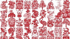 中国传统民俗风格喜庆镂空剪纸窗花图案插画设计素材