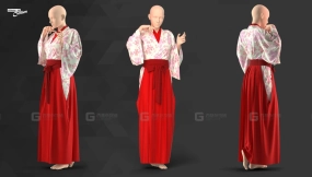 女性日式花纹和服裙子 Clo3D Female Flower Kimono