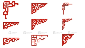 中式传统复古雕刻镂空古风雕花图案纹样素材建筑装饰角纹边角