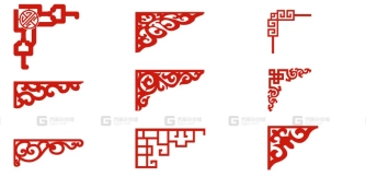 中式传统复古雕刻镂空古风雕花图案纹样素材建筑装饰角纹边角