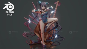 卡通动漫角色女孩人物模型绑定  Yang Guifei (blend file) 