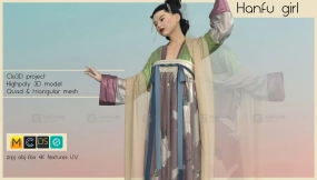 国风女性汉服套装模型 HANFU GIRL (complete female chinese traditional outfit made in Clo3DMarvelous Designer) 