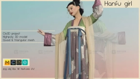 国风女性汉服套装模型 HANFU GIRL (complete female chinese traditional outfit made in Clo3DMarvelous Designer) 