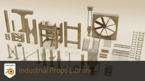 模块化工业金属风扇楼梯柱子钢架建筑道具模型 Industrial Props Library for Blender