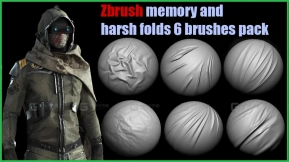 布料记忆褶皱与硬折痕笔刷套装（6支ZBrush笔刷） Memory and harsh folds for fabric (6 brush pack for Zbrush)